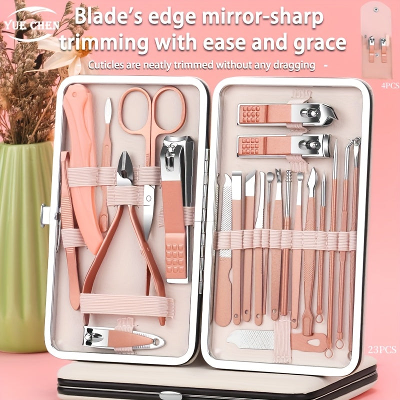 Pink Nail Care Set for Girls with Stainless Steel Tools and Storage Case