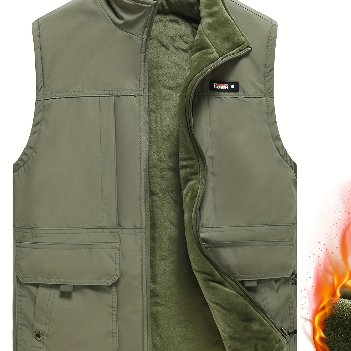 Men's Plus Size Fleece-Lined Vest with Stand Collar for Fall Winter Casual Business
