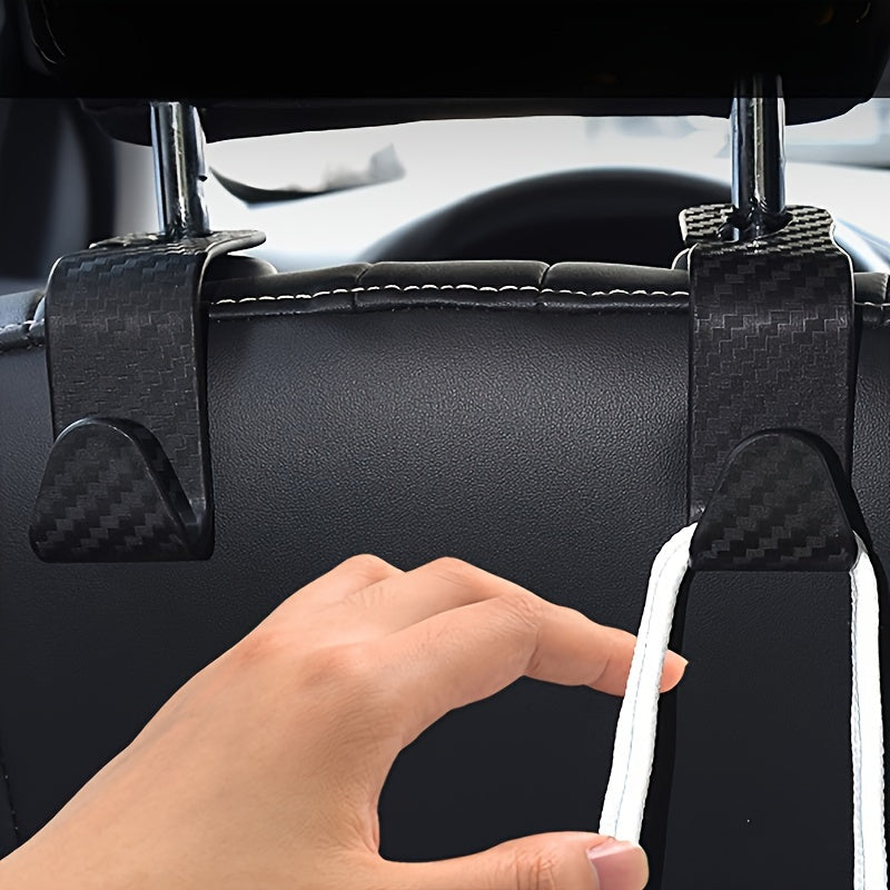 2PC Black Car Seat Back Hooks Adjustable Headrest Organizers for Bags Clothes
