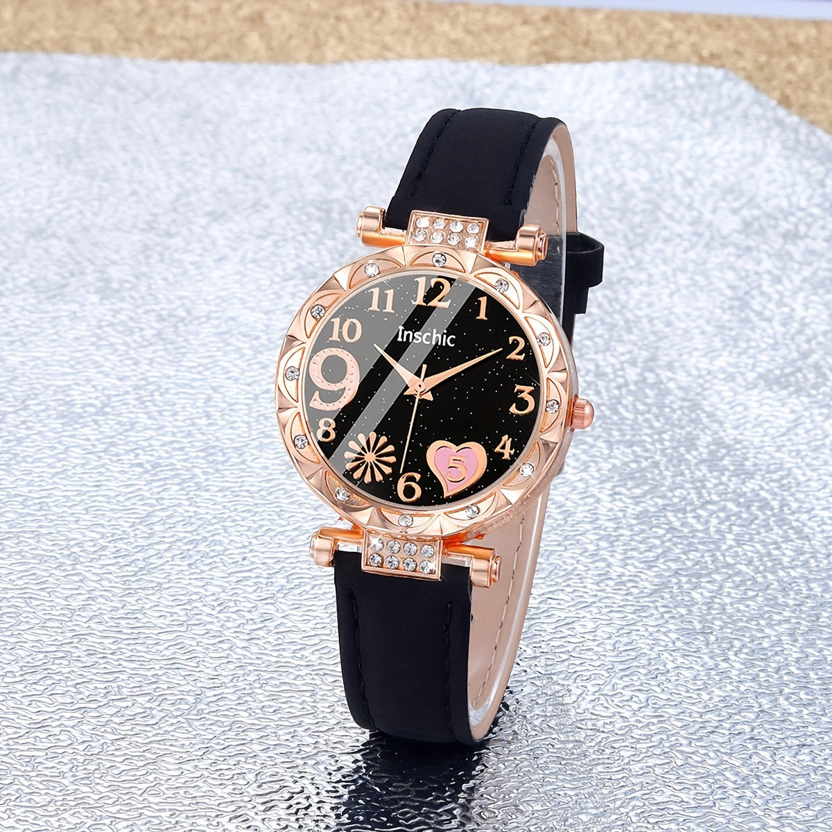Heart Quartz Watch and Bracelet Set for Women Faux Leather Band Valentine Gift