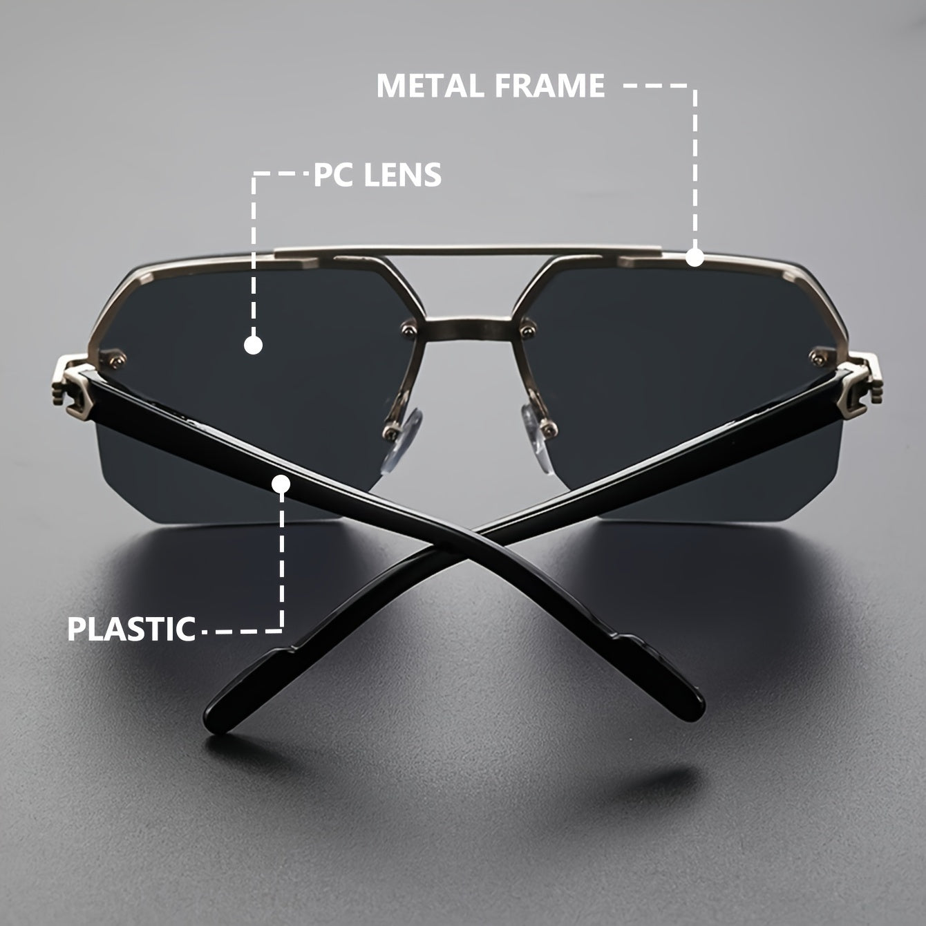 Casual Men Pilot Glasses Metal Frame PC Lenses Fashion Eyewear