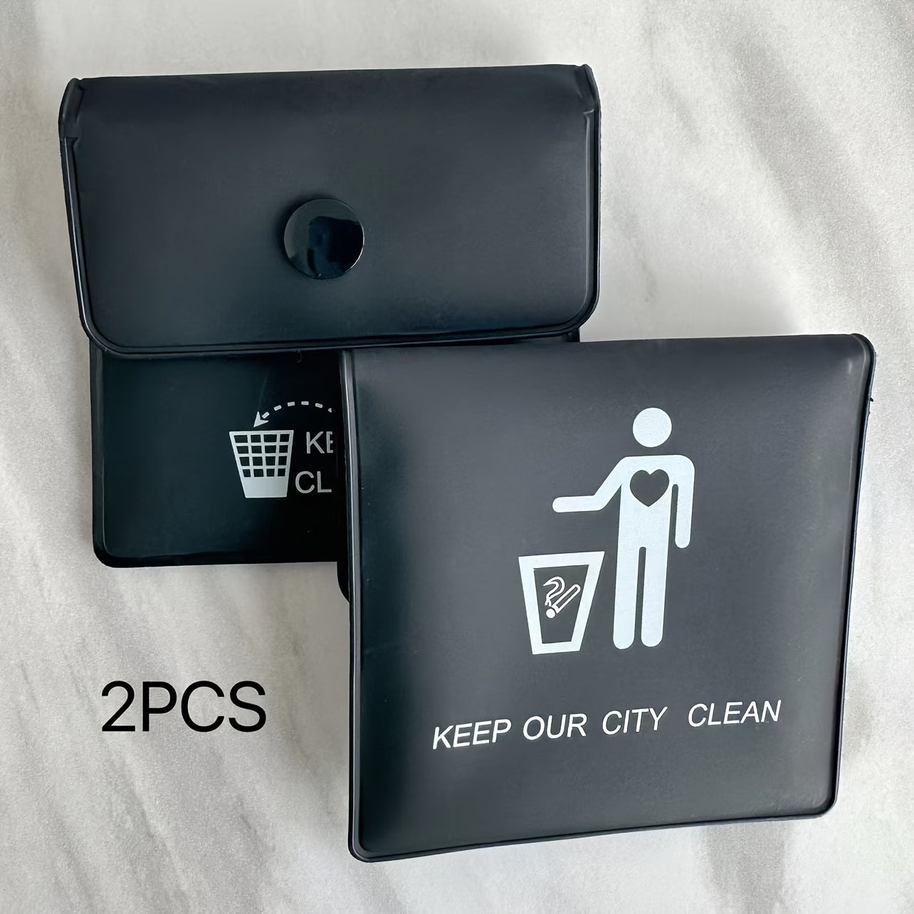 2-Pack Plastic Square Ashtrays, Fireproof Travel Pouch, Outdoor Cigarette Dispenser