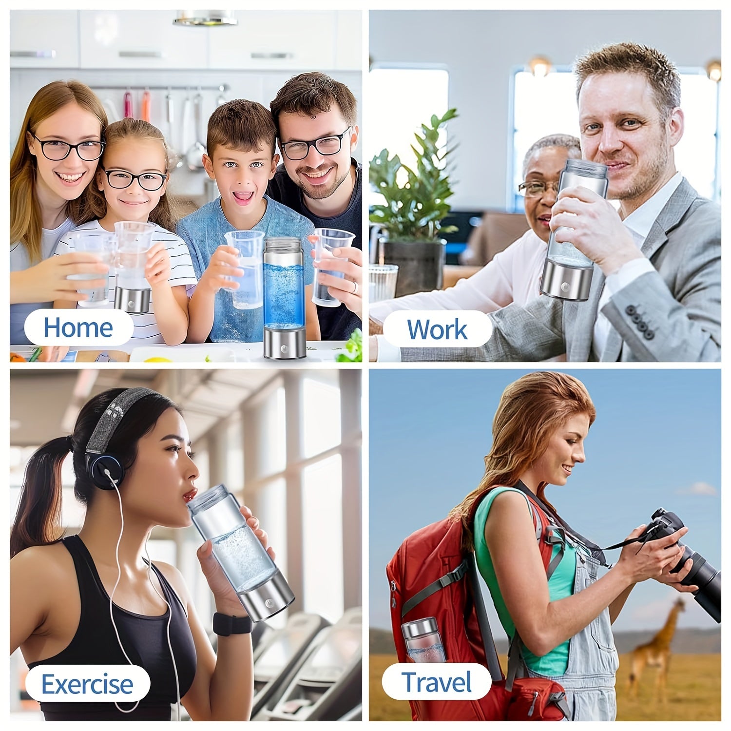 Portable Hydrogen Water Bottle with Rechargeable Ionizer for Travel and Home