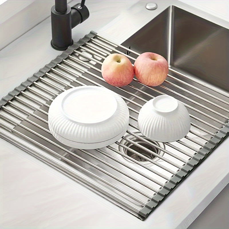 Foldable Kitchen Sink Dish Drying Rack Multi-Purpose Space-Saving Storage