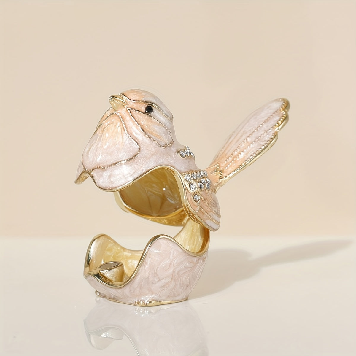 Органайзер для украшений в виде раскрашенной птицы с крышкой на петлях для колец и серег