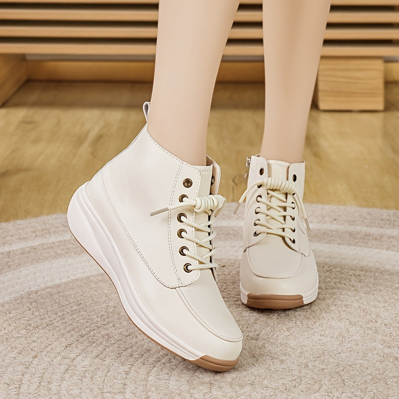 Women's Chunky Sole Ankle Boots Beige Slip-Resistant Platform Casual Formal