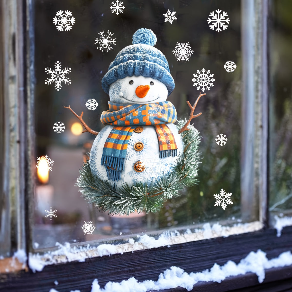 Snowman Window Cling 30x40cm Static Film Double-Sided Festive Wall Sticker