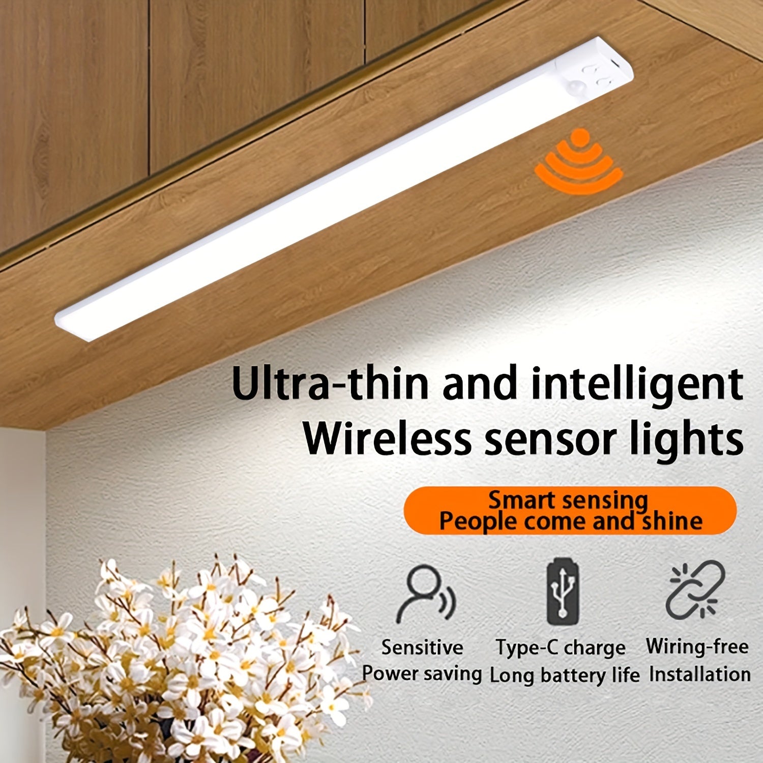 Ultra-Thin LED Light Strip with Human Body Sensing Multi-Mode Wall-Mounted Rechargeable for Kitchen Wardrobe Bedroom