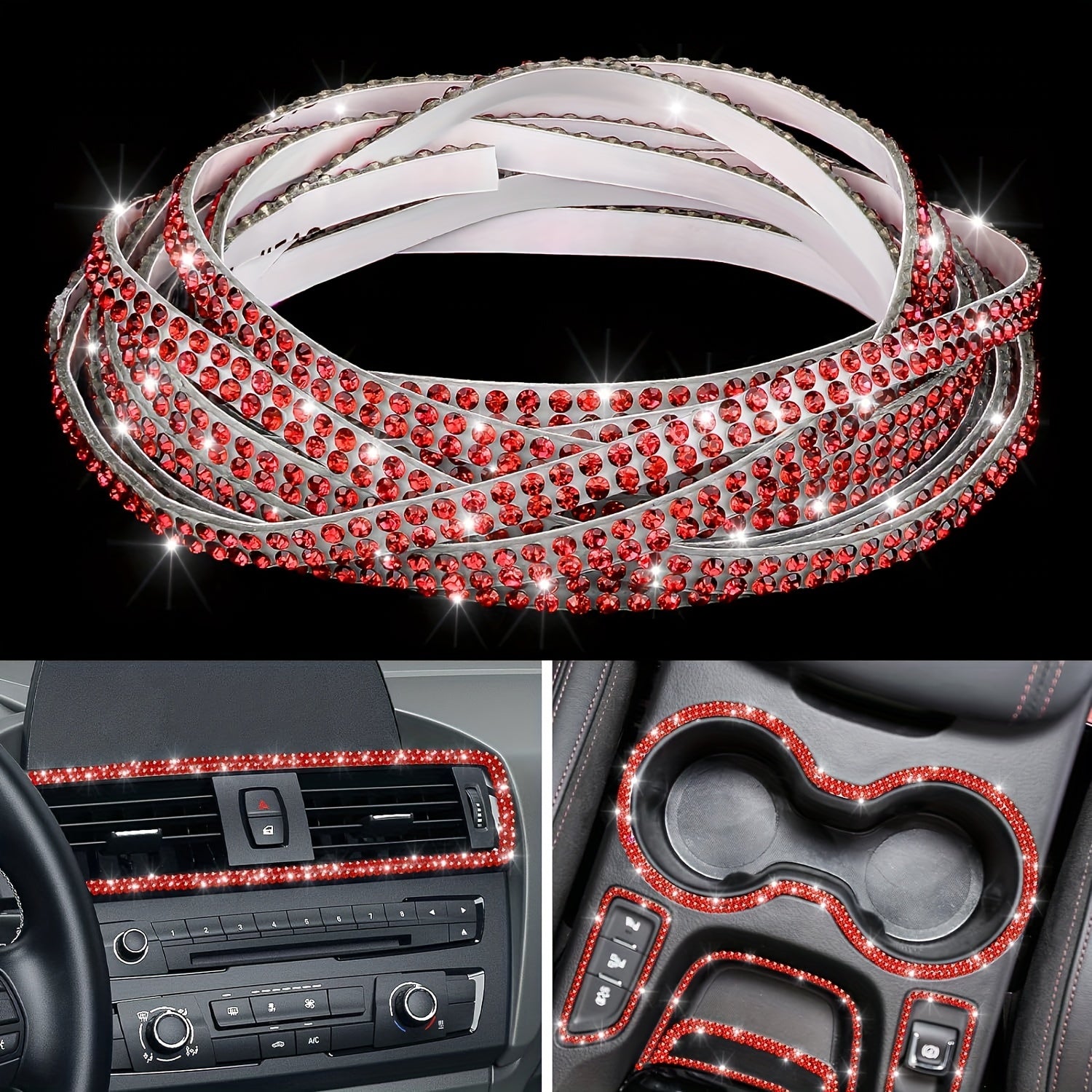 DIY Rhinestone Car Trim Strips Self-Adhesive Glitter Molding Stickers for Interior and Exterior Decor