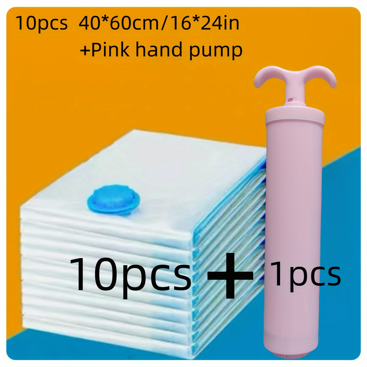 Set of 10 Vacuum Sealer Bags 40x60cm with Pink Hand Pump Zipper Storage