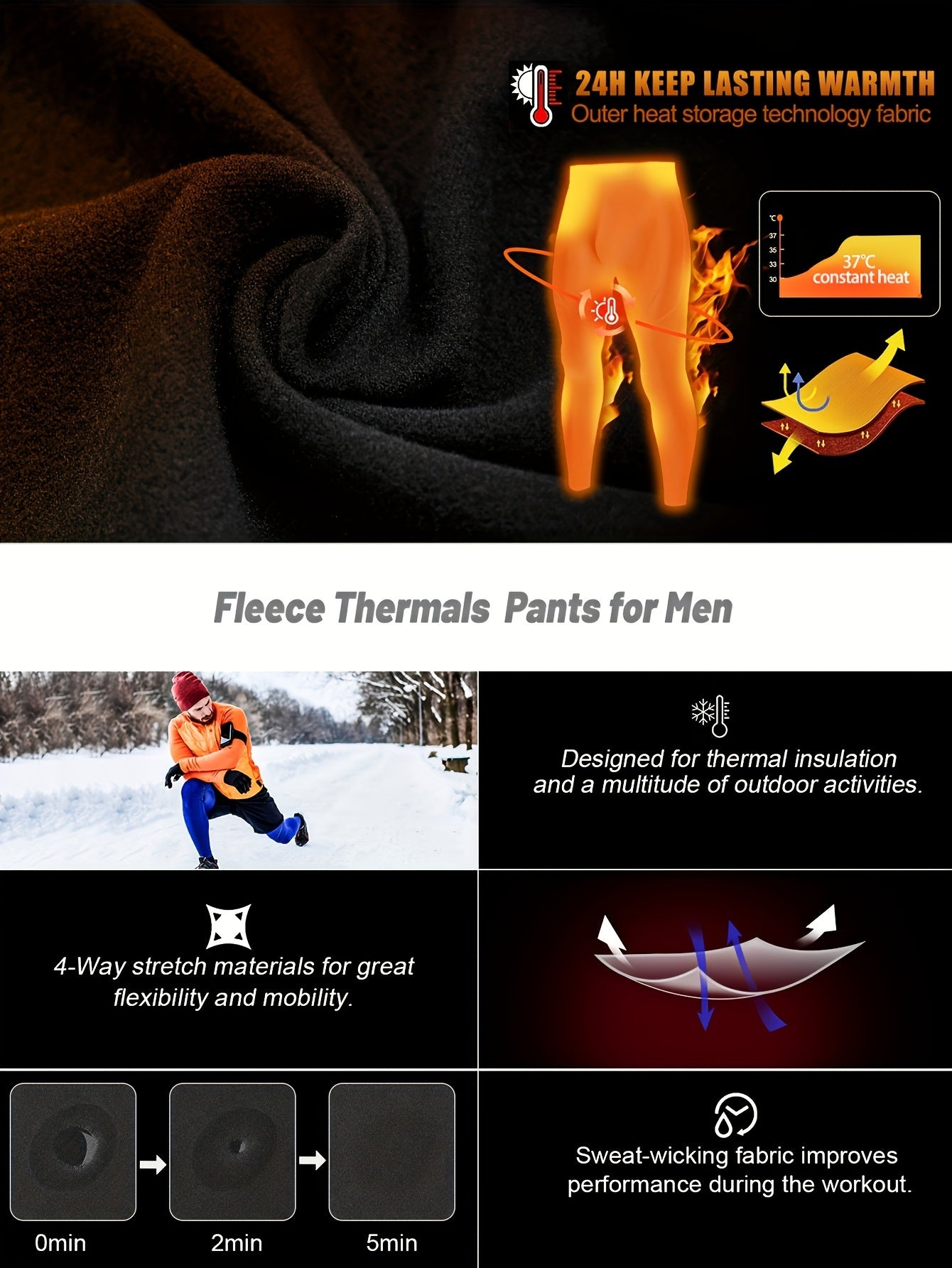 Men's Solid Color Thermal Underwear Set Lightweight Stretchy Autumn Sports Knit Polyester