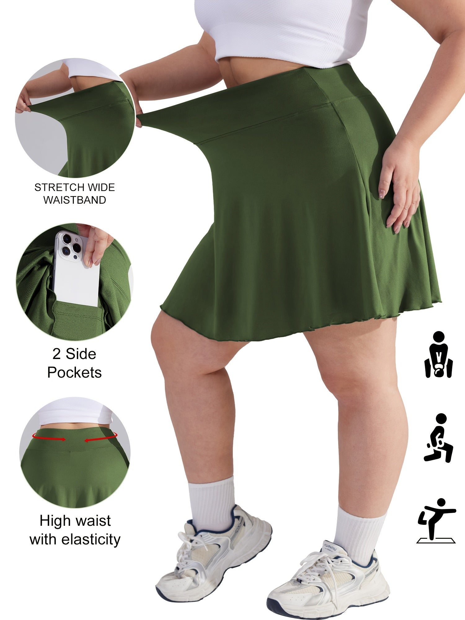 Plus Size Women's High-Waisted Flared Skirt Shorts with Pockets Breathable Summer