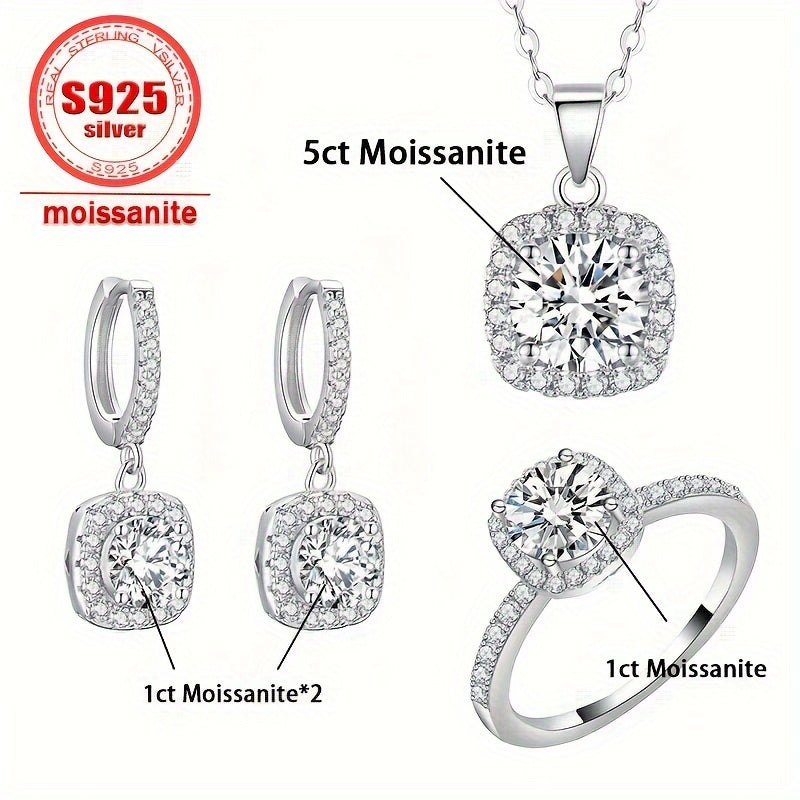Moissanite Jewelry Set 5ct Necklace Ring Earrings Sterling Silver Wedding Gift