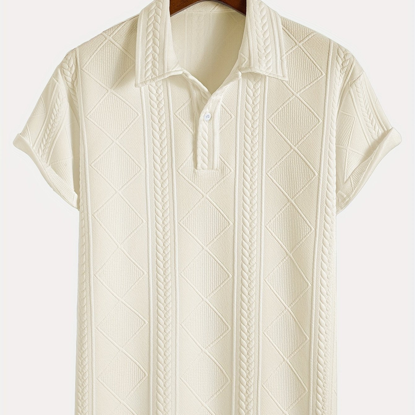 Camisa de algodón de manga corta para hombre con cuello de solapa y patrón geométrico, ropa casual de verano