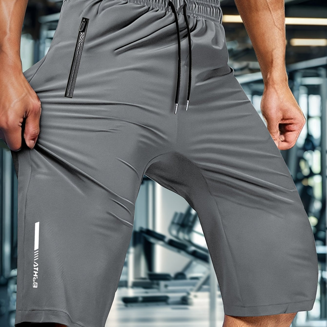 Men's Summer Elastic Fabric Capri Shorts with Drawstring Waist and Zip Pockets