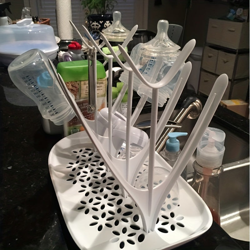 Compact Bottle Drying Rack for 8 Bottles with Removable Drip Tray and Dishwasher Safe