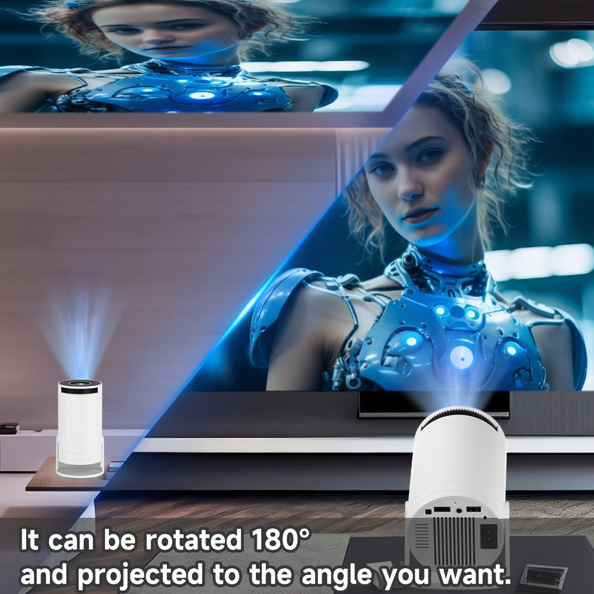 Portable Home Theater Projector White with 5G WiFi and Remote