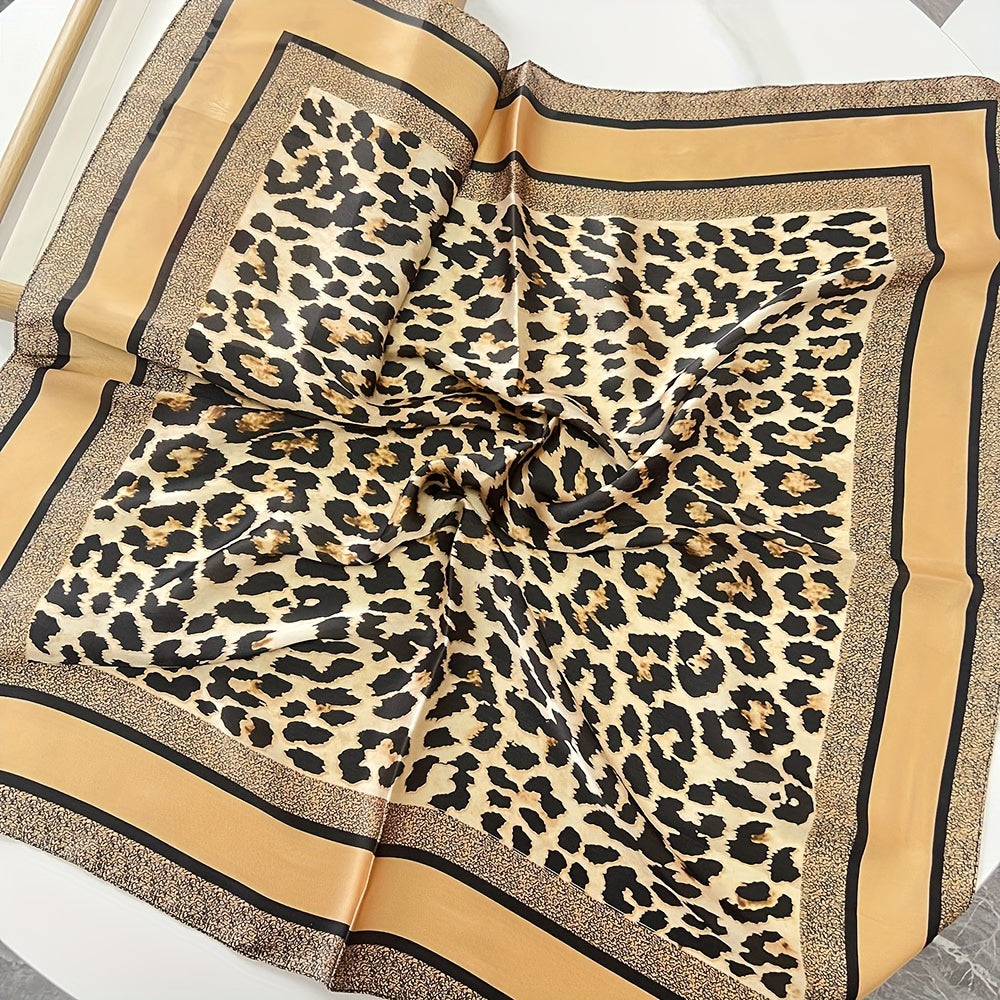 Leopard Print Polyester Scarf 70cm Versatile Headwear Fashion Accessory