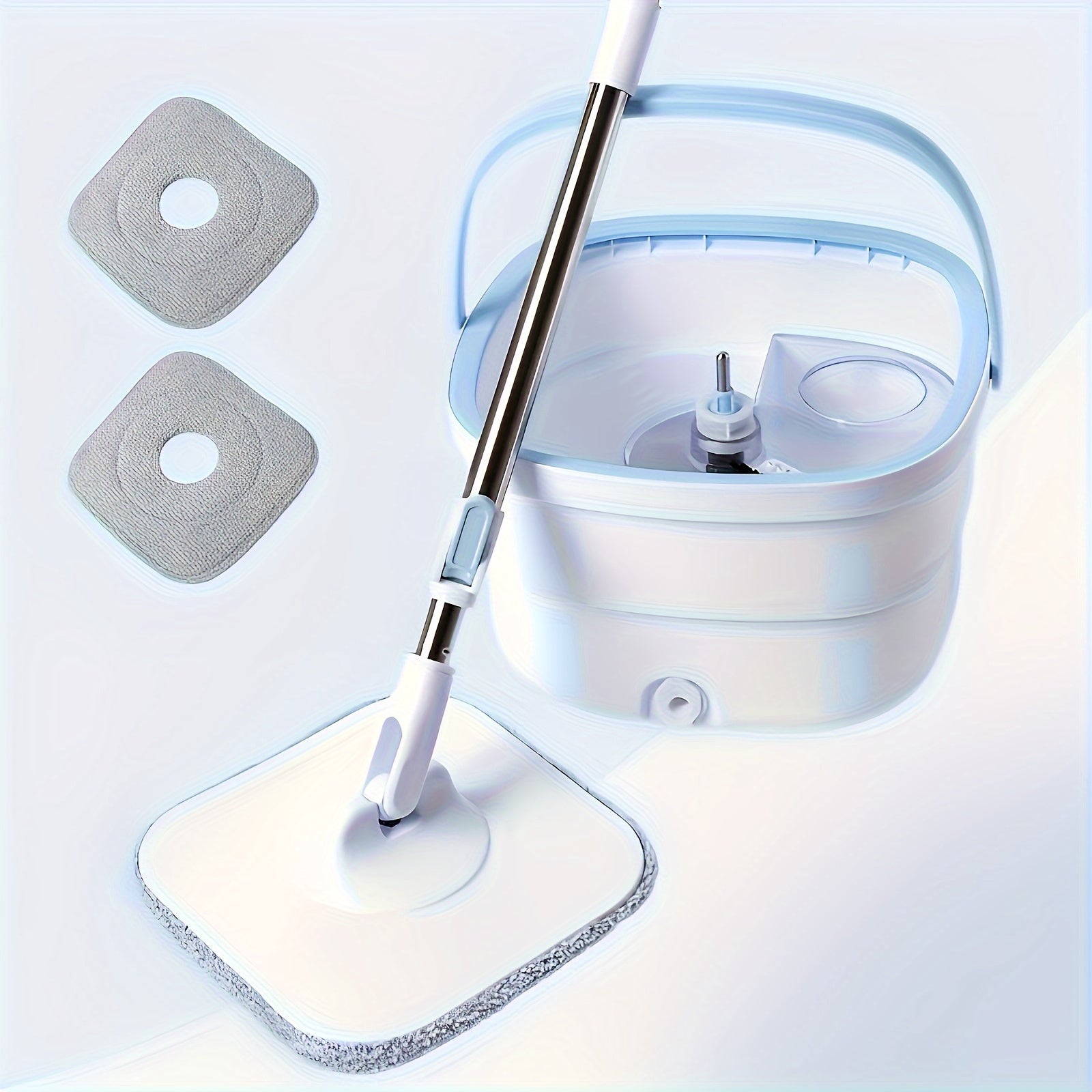 White Portable Long Handle Squeegee Mop and Bucket Set for Floor and Wall Cleaning