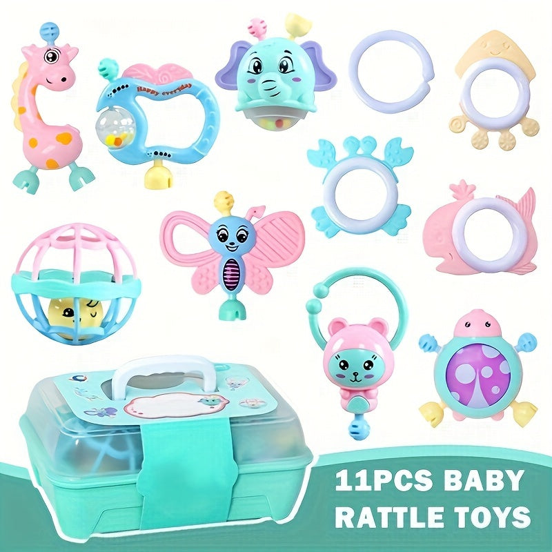 3M+ bolalar uchun bolalar chayqash o'yinchoqlari, ta'lim beruvchi chaynash to'plami, saqlash qutisi bilan, aralash ranglarda