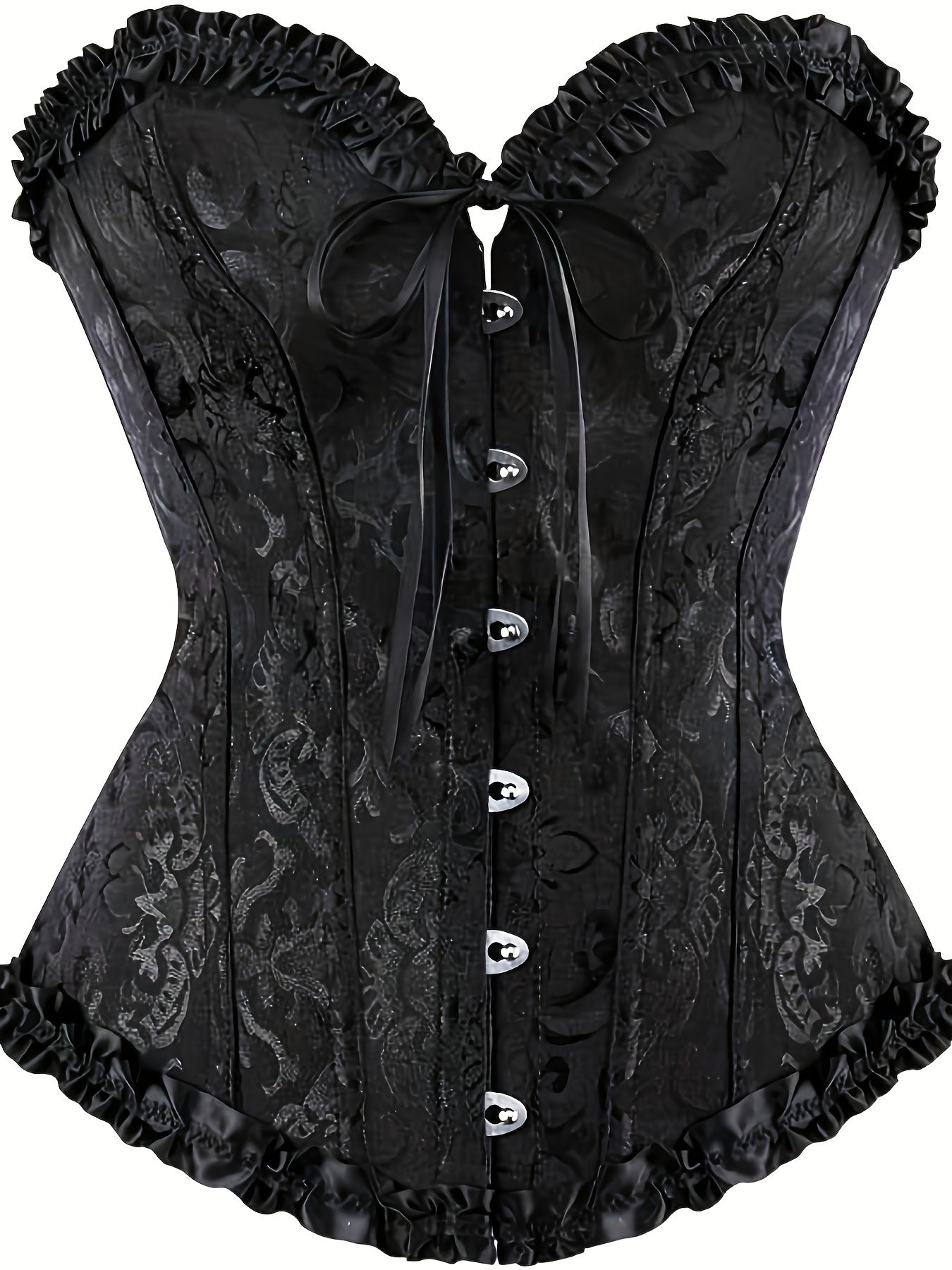 Vintage Floral Jacquard Corset Bustier with Fishbone Support Tummy Control for Women