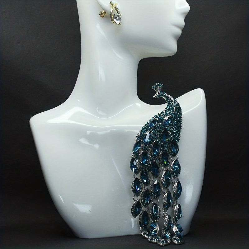 Vintage Peacock Pattern Brooch with Tassel Detail Clothing Accessory