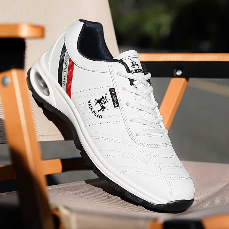 Men's All-Season Microfiber Leather Sneakers with Air Cushion and Non-Slip Rubber Sole