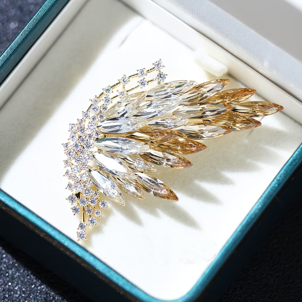 Unisex Crystal Butterfly Brooch with Gold Plating and Gradient Design