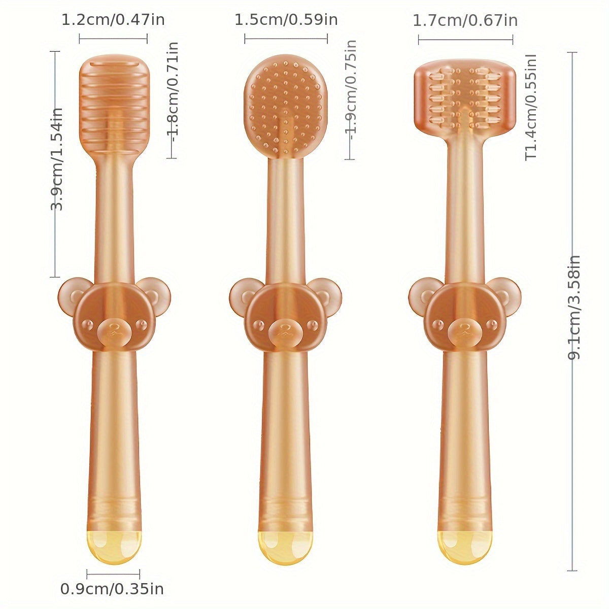 Baby Oral Care Set 3-Piece Silicone Toothbrush Collection for Infants and Toddlers Soft Deciduous Tongue U-Shaped Bear Design