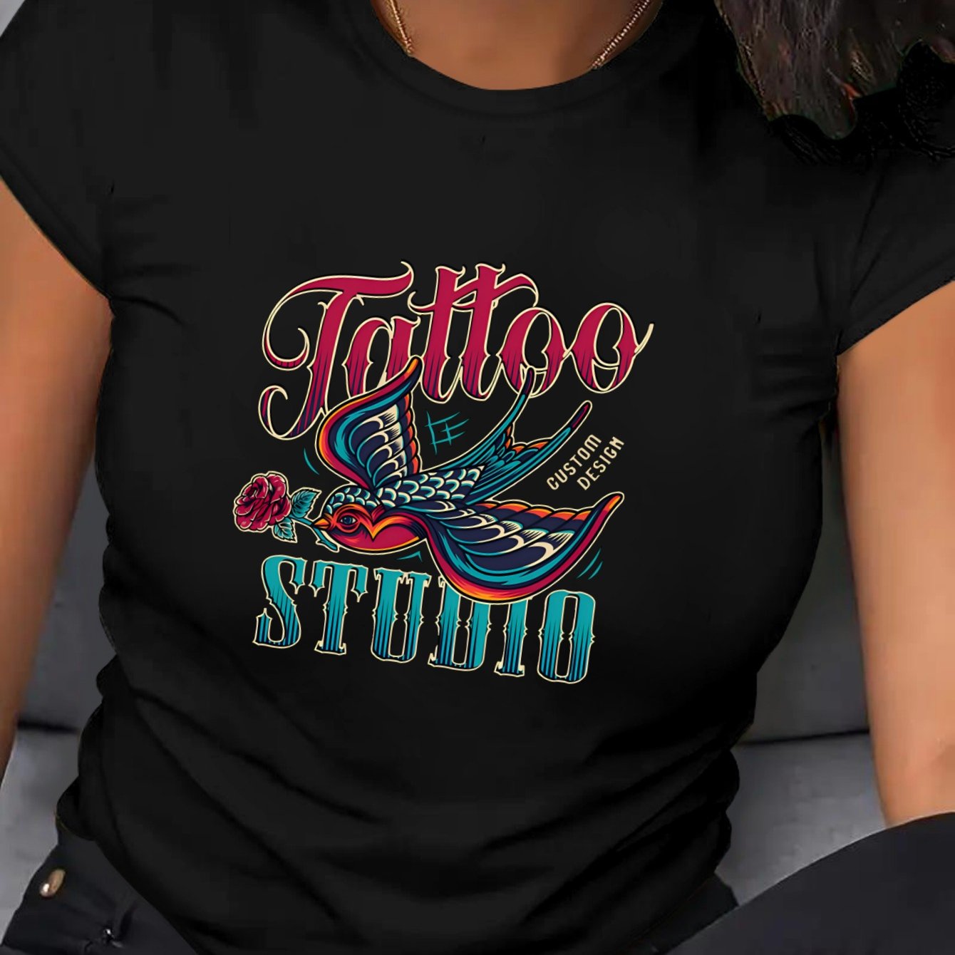Women's Plus Size Tattoo Studio Graphic Tee Crew Neck Short Sleeve T-Shirt