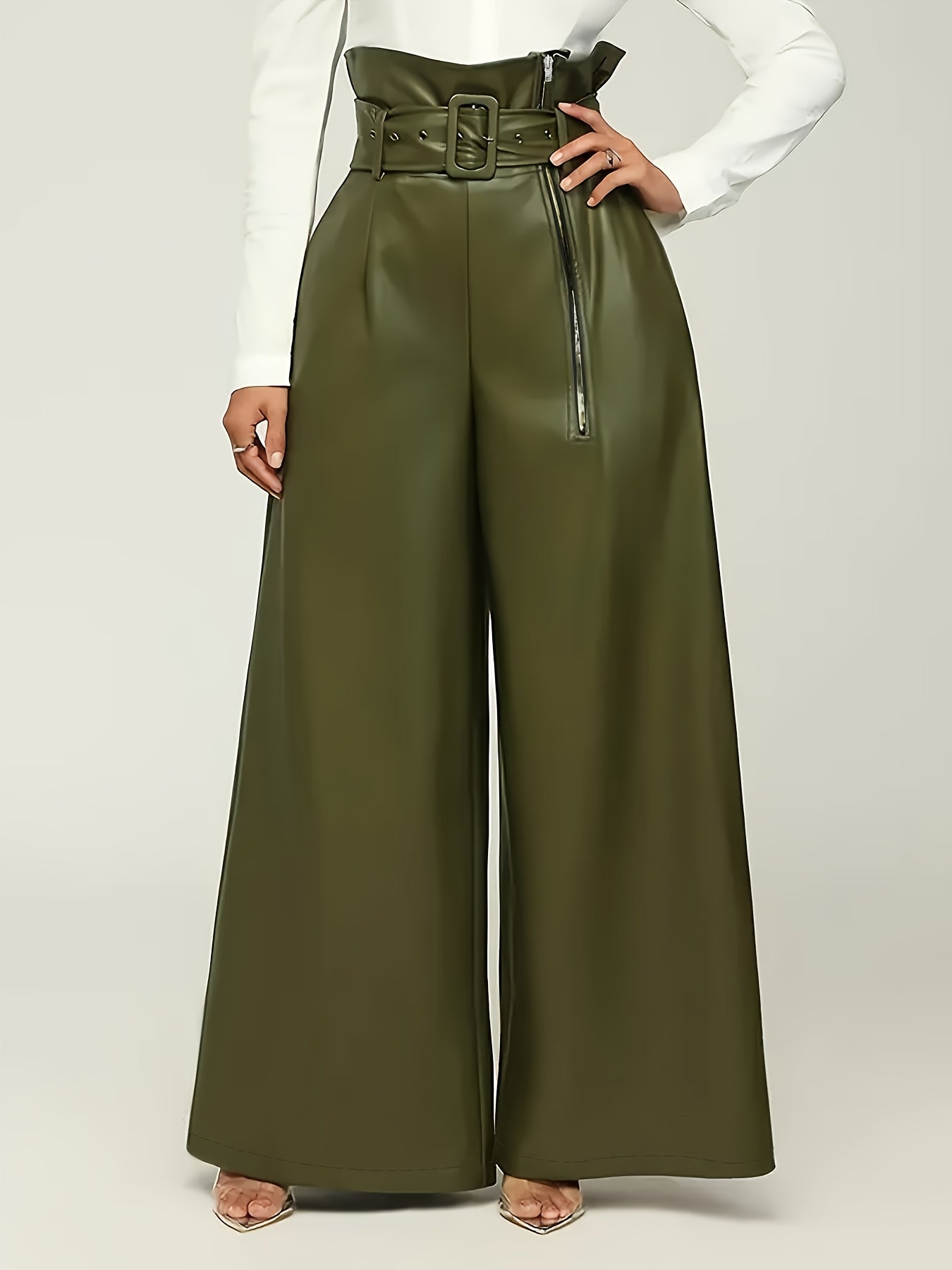 Women's Casual Solid Color Pants with Belt for Everyday Wear