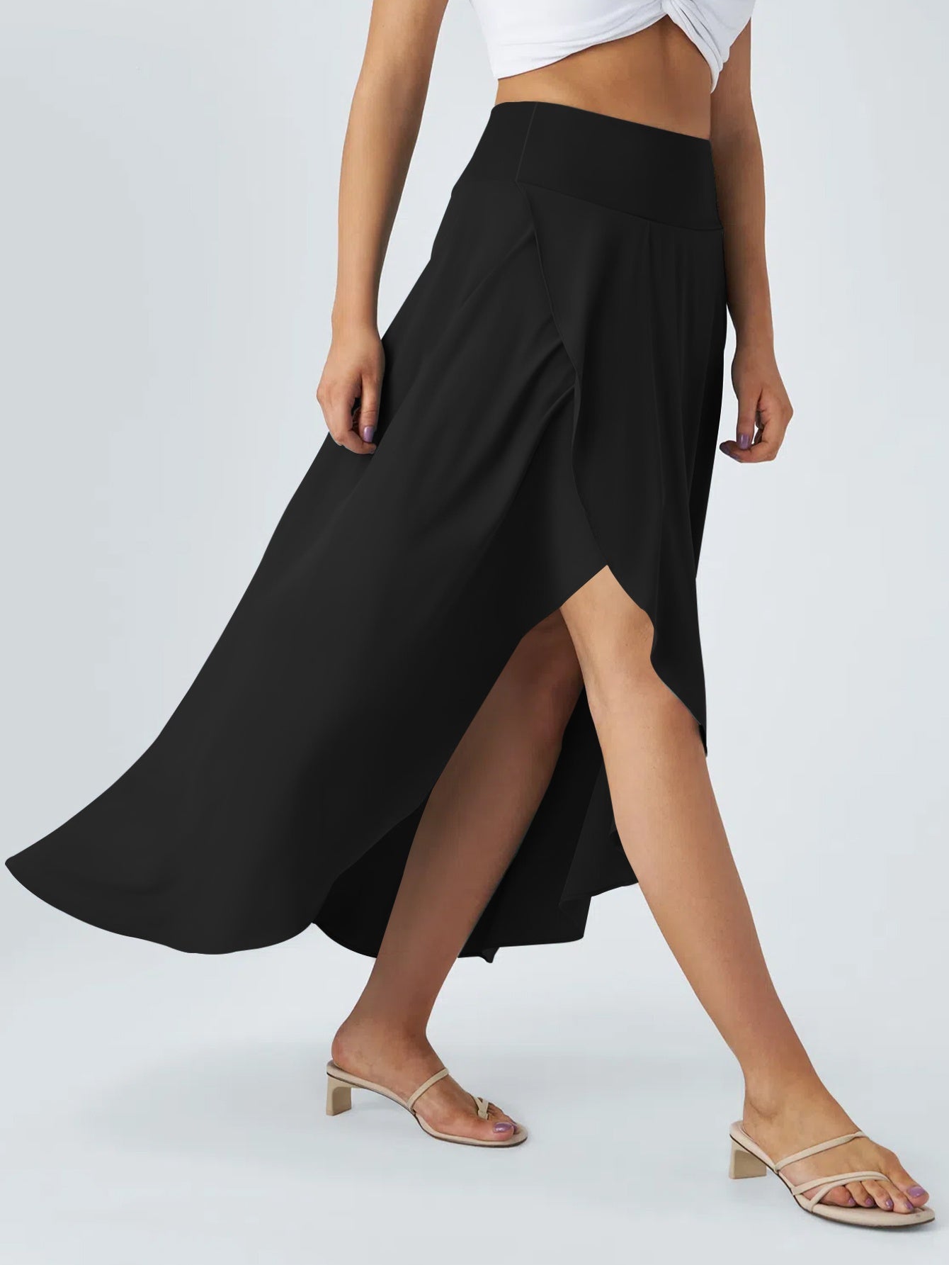 Women's High-Waisted Asymmetrical Skirt Lightweight Polyester Spring Summer Mini Skirt