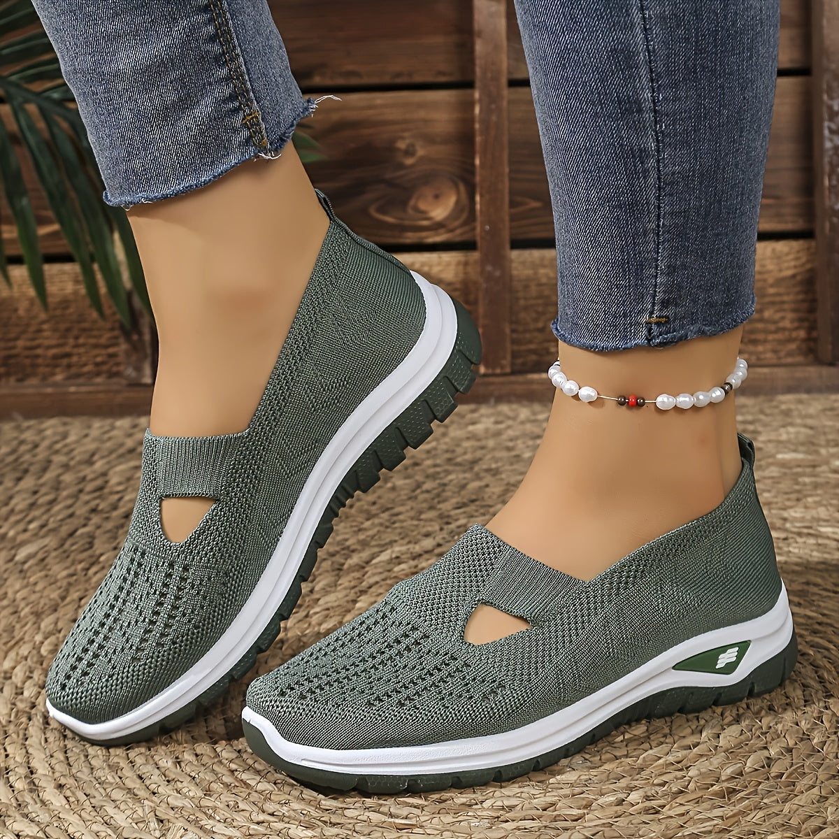 Women's Slip-On Sneakers Breathable Light Blue/Black Slip-On Walking Shoes