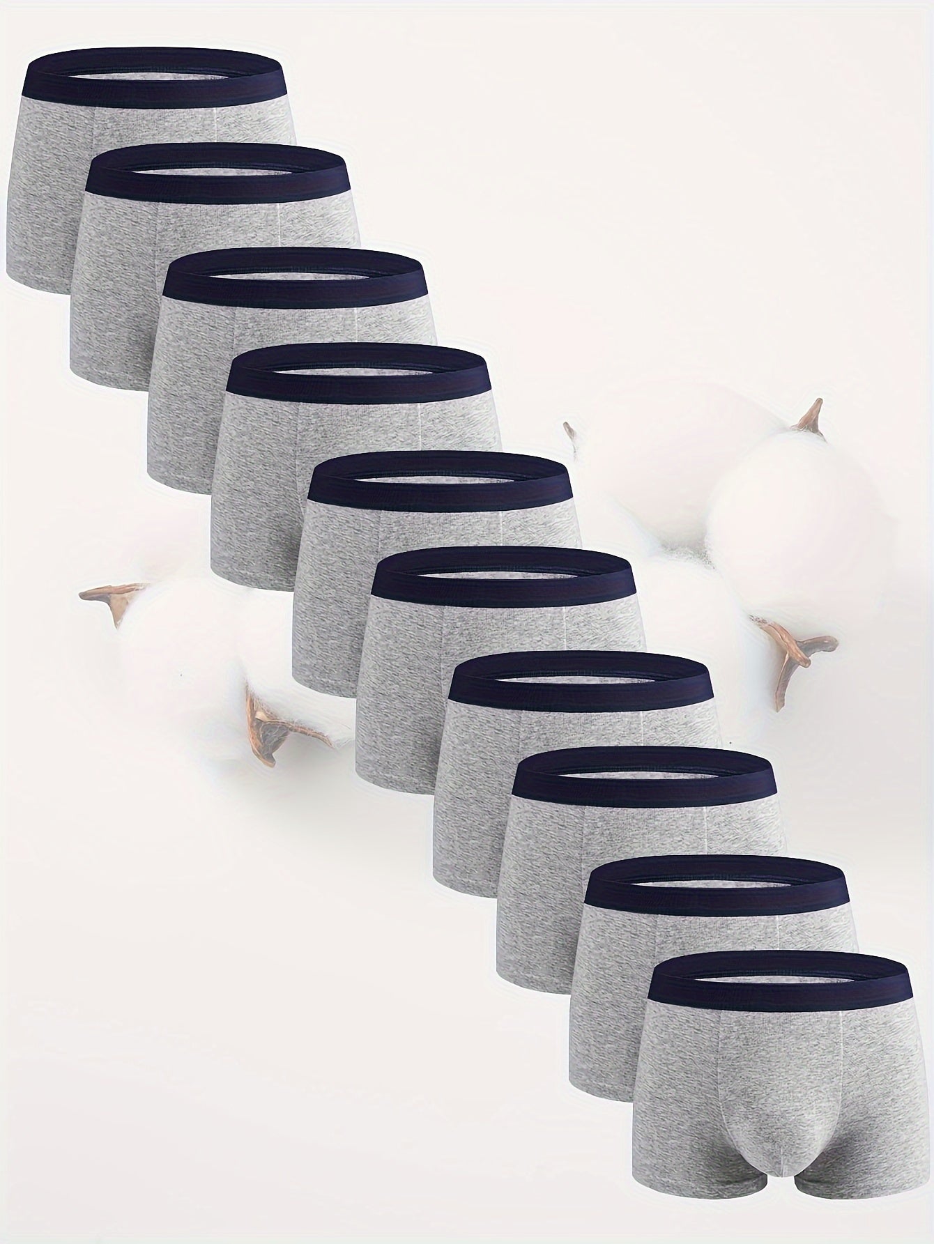 10 Pcs Men's Solid Cotton Boxer Briefs Breathable Comfortable Underwear