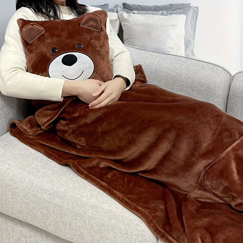 Panda Pillow and Blanket Set Cartoon Glam Style All-Season Knitted Polyester Lightweight Travel Office