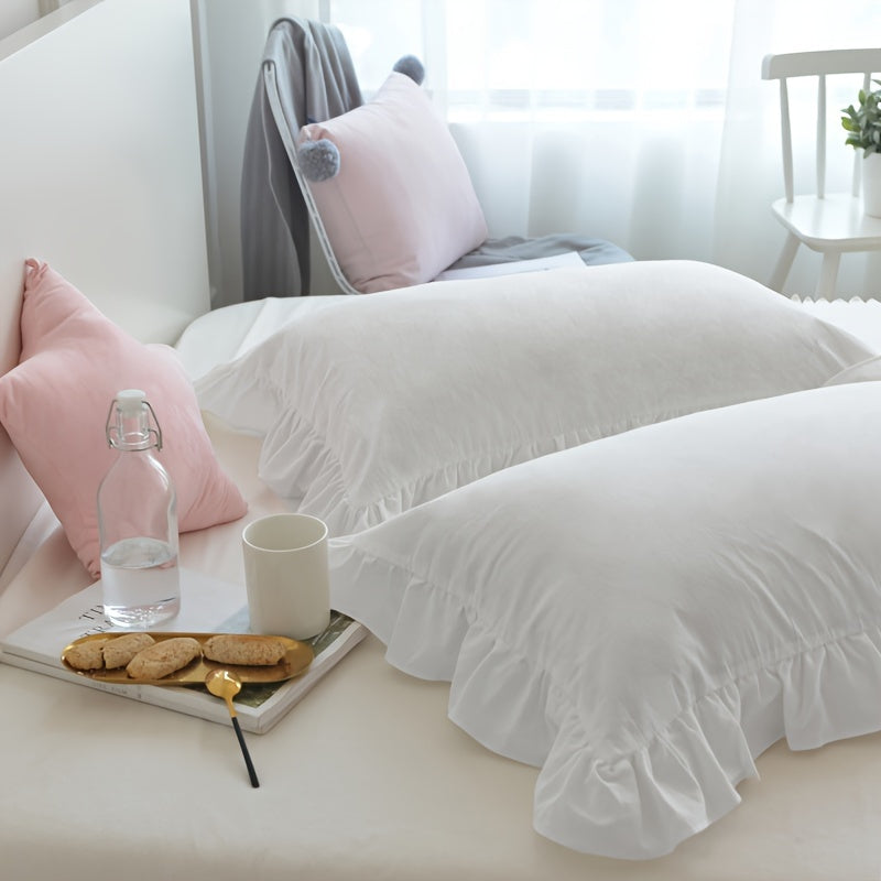 Juego de 2 fundas de almohada blancas con encaje y borde con volantes, material suave y amigable con la piel