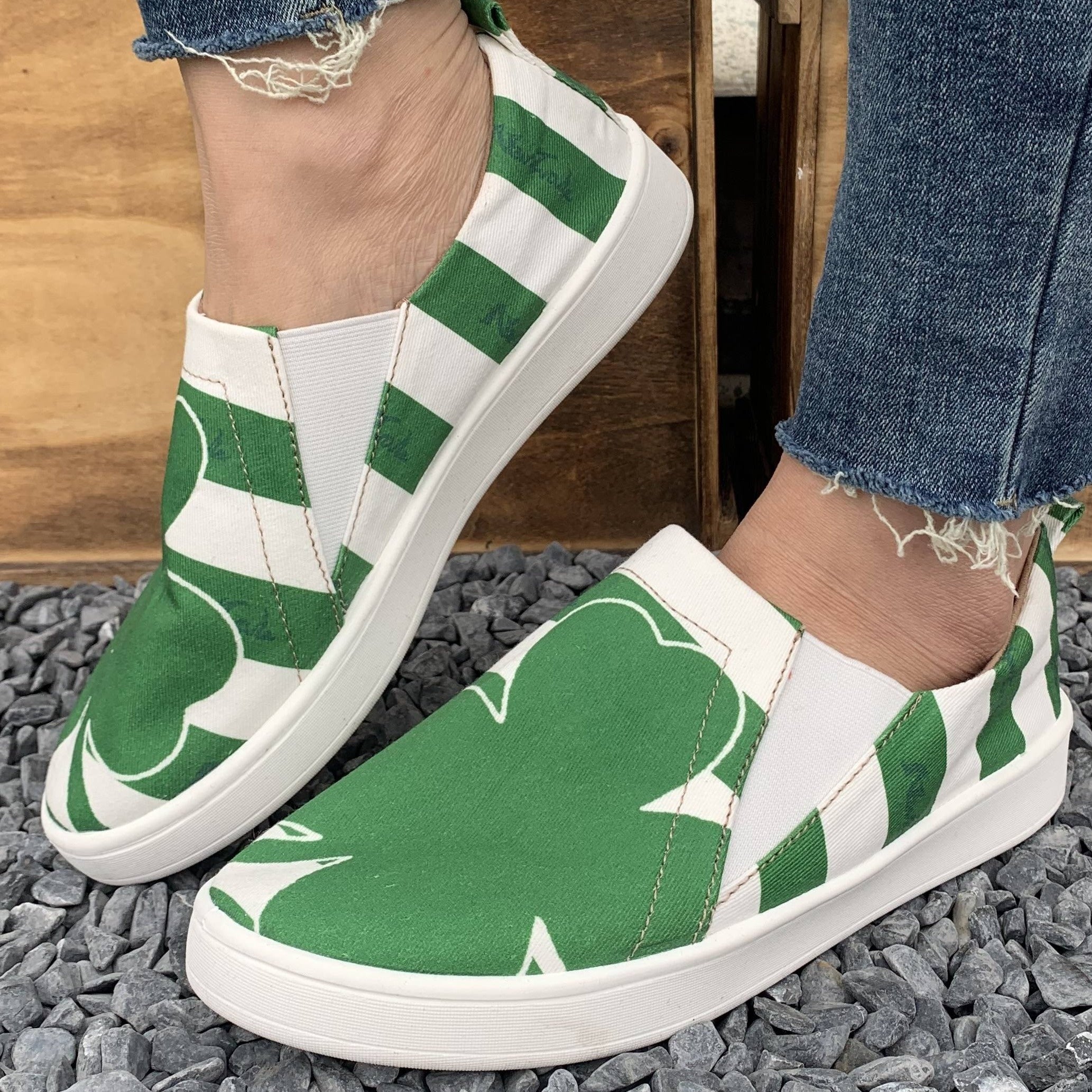 Women's Striped Clover Slip-On Casual Shoes with Soft Soles