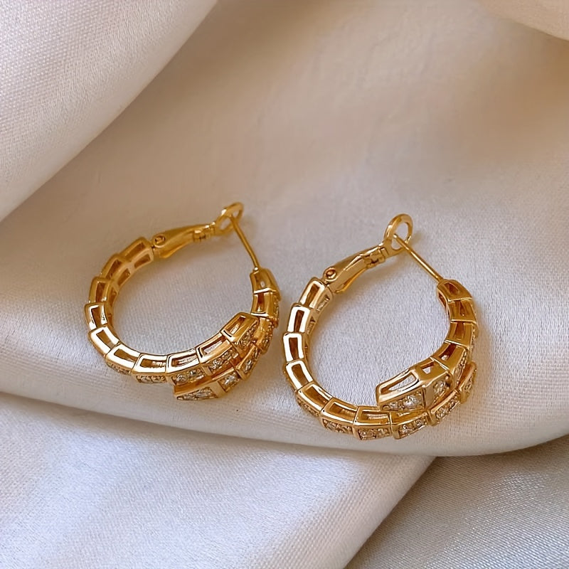 Gold-Plated Hoop Earrings with Synthetic Zirconia Snake Design for Women