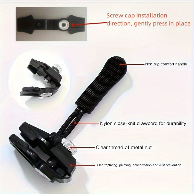 Универсальный набор для ремонта молний - 3/6 шт., Мгновенный ремонт молнии, Не требует шитья, Прочный заменяемый слайдер, Легкий инструмент для установки - Черный