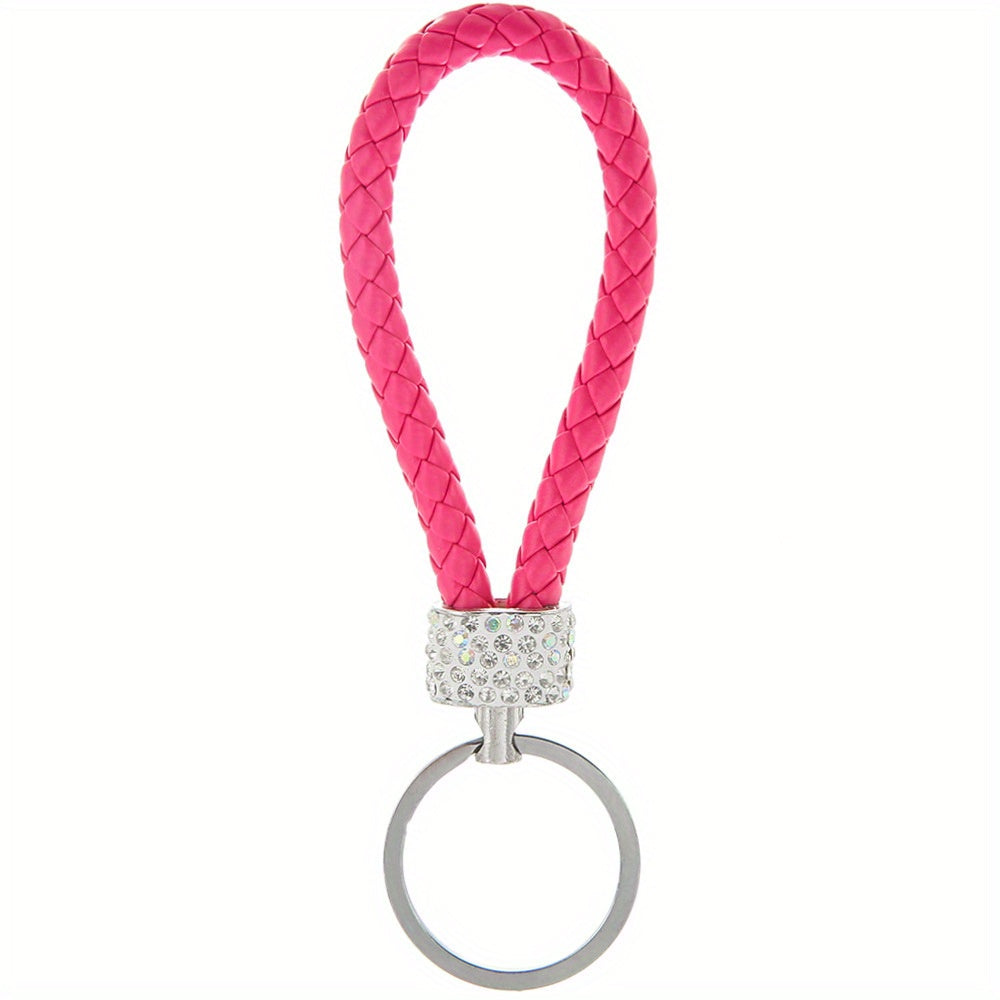 Unisex Braided Rope Rhinestone Car Keychain Monochrome Jewelry