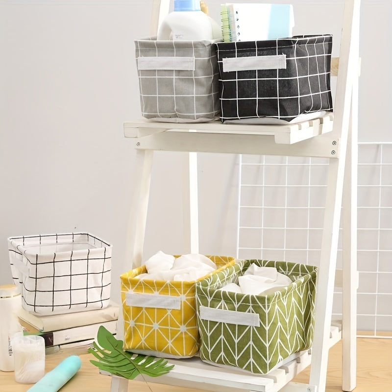 Black and White Grid Pattern Storage Basket for Home and Desk Organization