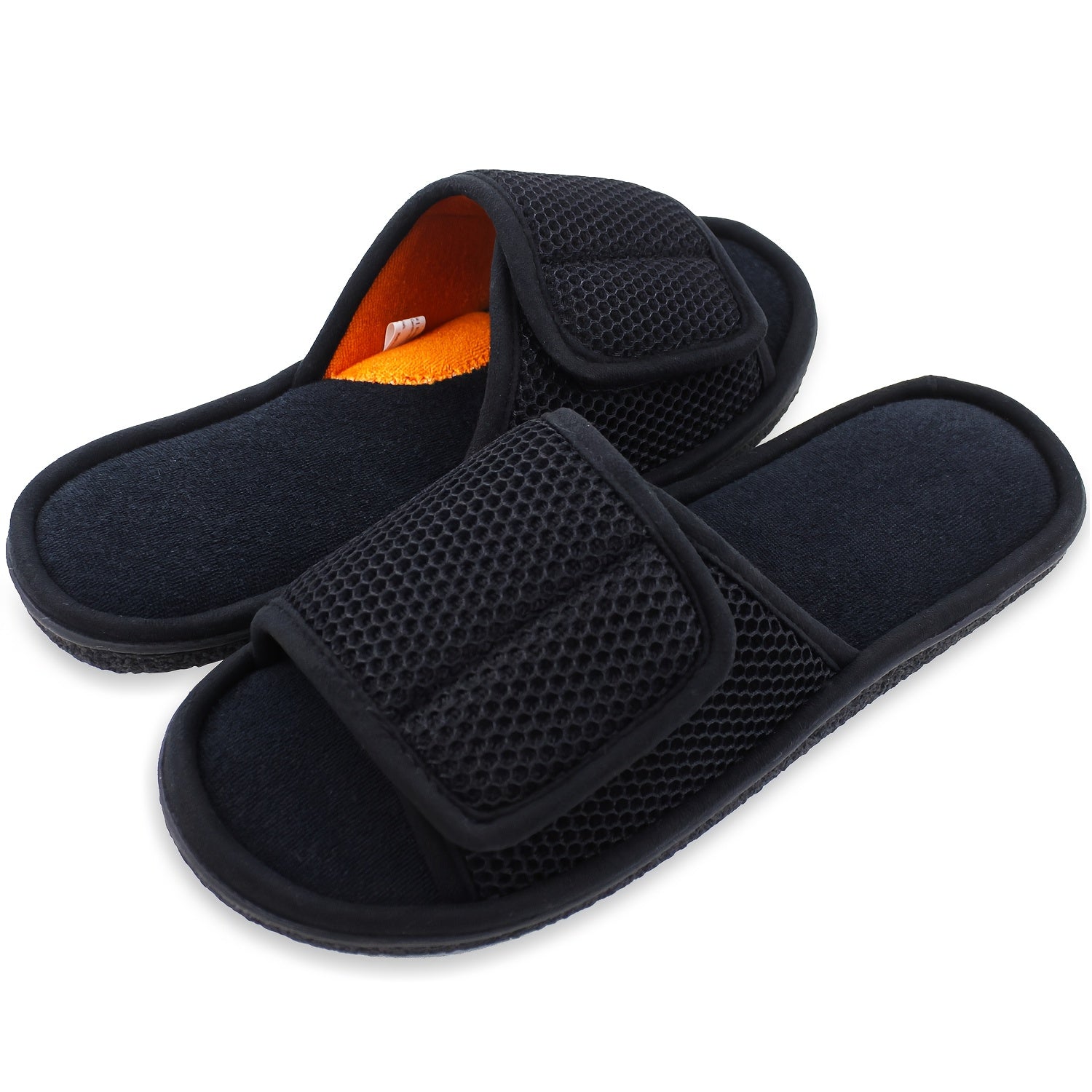 Men's Indoor Slippers Breathable Fabric Casual House Shoes Black Orange Adjustable