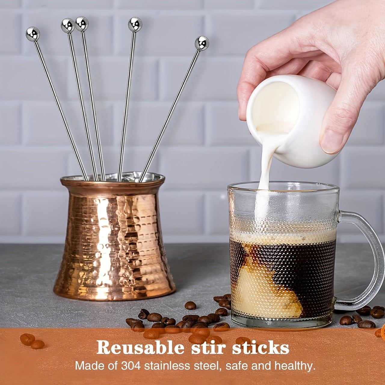 Stainless Steel Stirring Rod Multi-Purpose Coffee Cocktail Beverages Dishwasher Safe