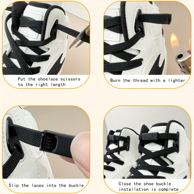 Unisex Elastic No-Tie Shoelaces with Magnetic Buckle Lightweight Polyester