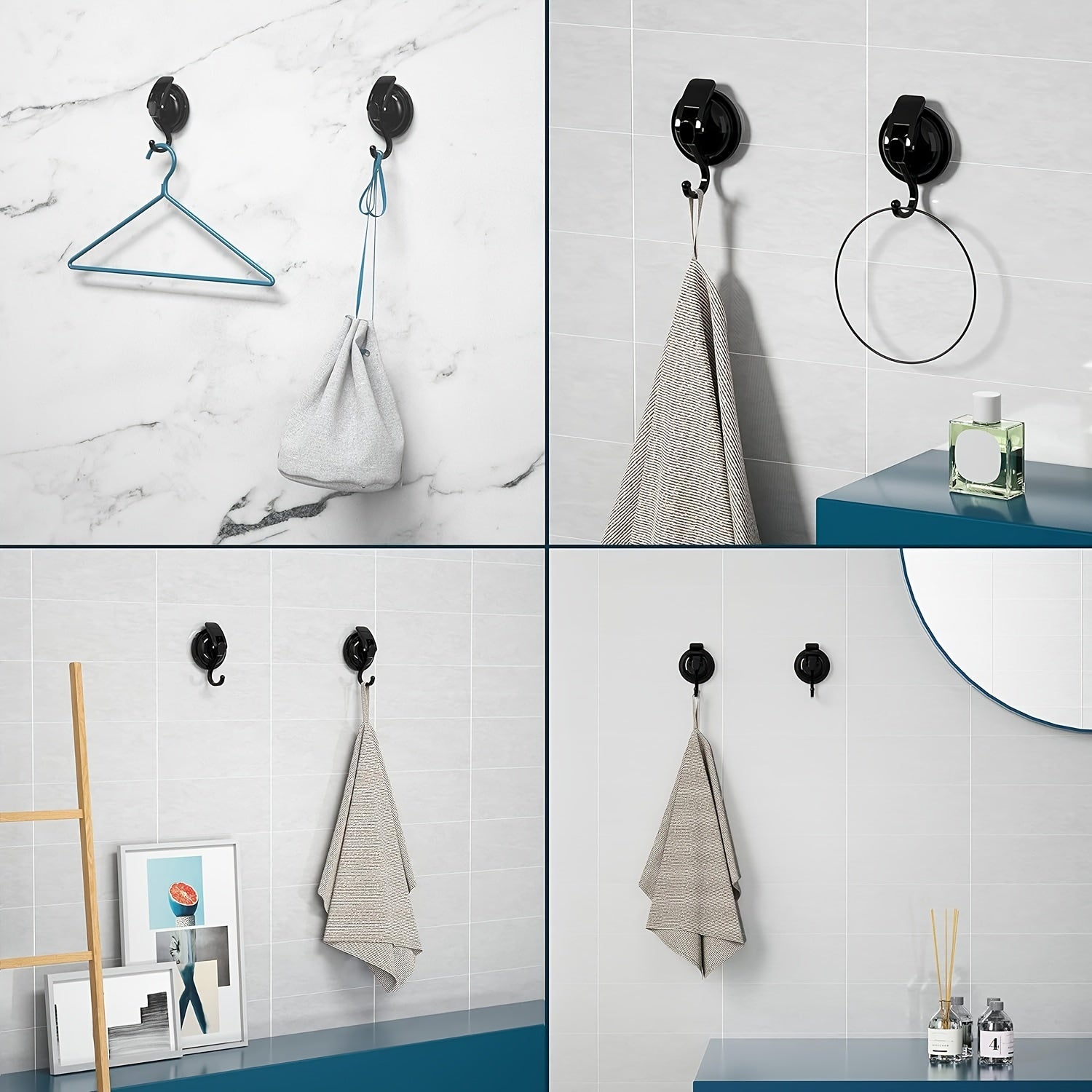 Plastic Wall Hooks Set of 2 or 4 Reusable No-Drill Adhesive Bathroom Kitchen Garage