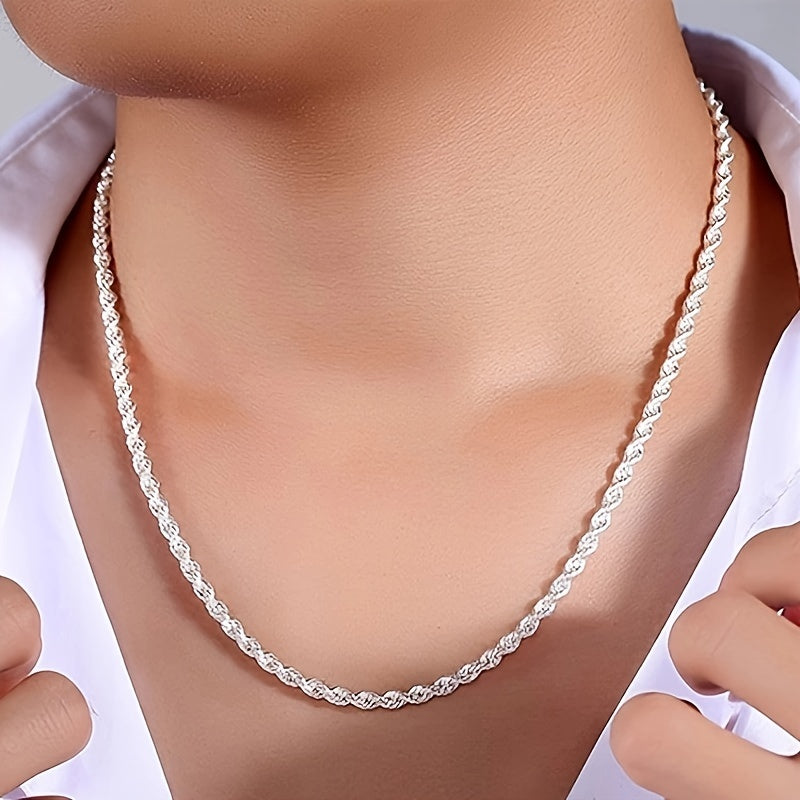 Sterling Silver Twisted Rope Chain Necklace and Bracelet Set for Women Elegant Classic Jewelry