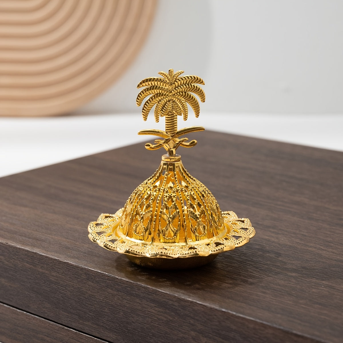Golden Hollow-Out Resin Incense Burner with Intricate Lace Patterns for Home or Office Decor