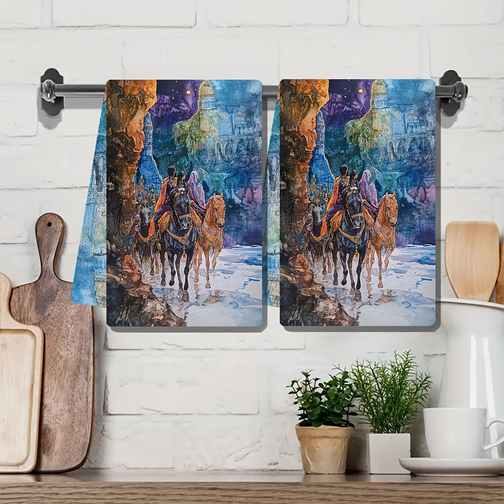 Set of 2 Soft Kitchen Towels with Welcome to Khazad Dum Scene 40x60 cm