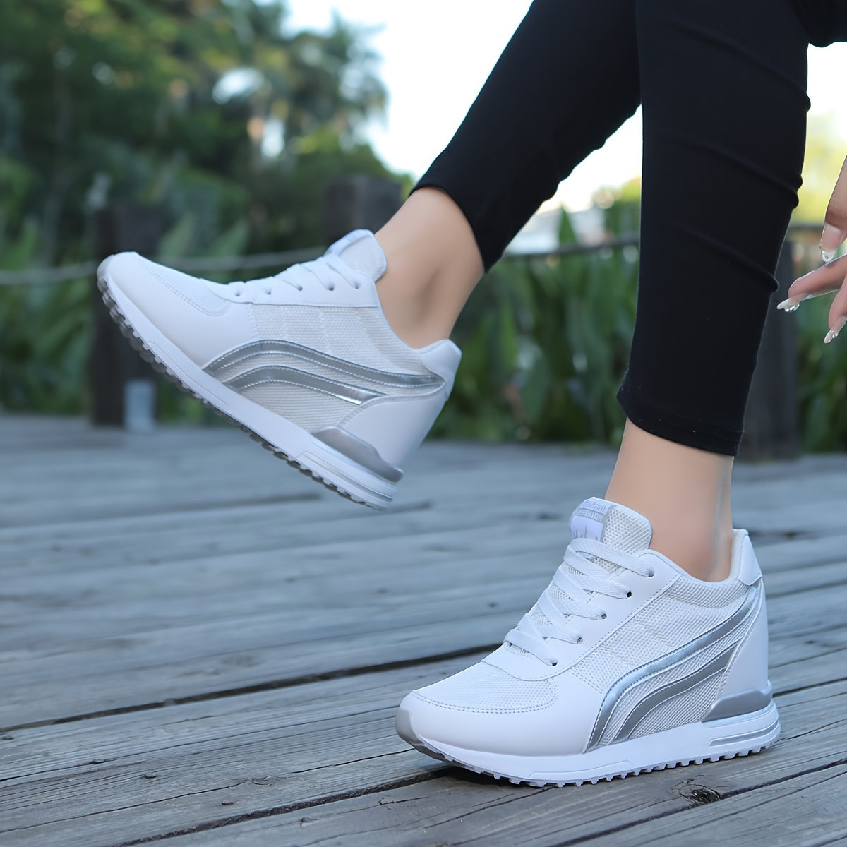 Ladies Casual Sneakers White Black Mesh TPR Sole All-Season Comfort