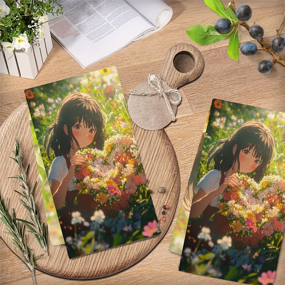 Set of 2 Ultra Soft Kitchen Towels 16x24 Absorbent Anime Girl Decor